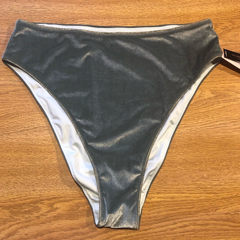 Victoria Secret Swim Bikini Green Velour Bottom size Large